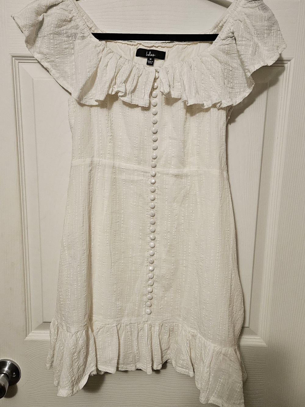 Sweet Seaside White Off-the-Shoulder Button-Front Mini Dress M